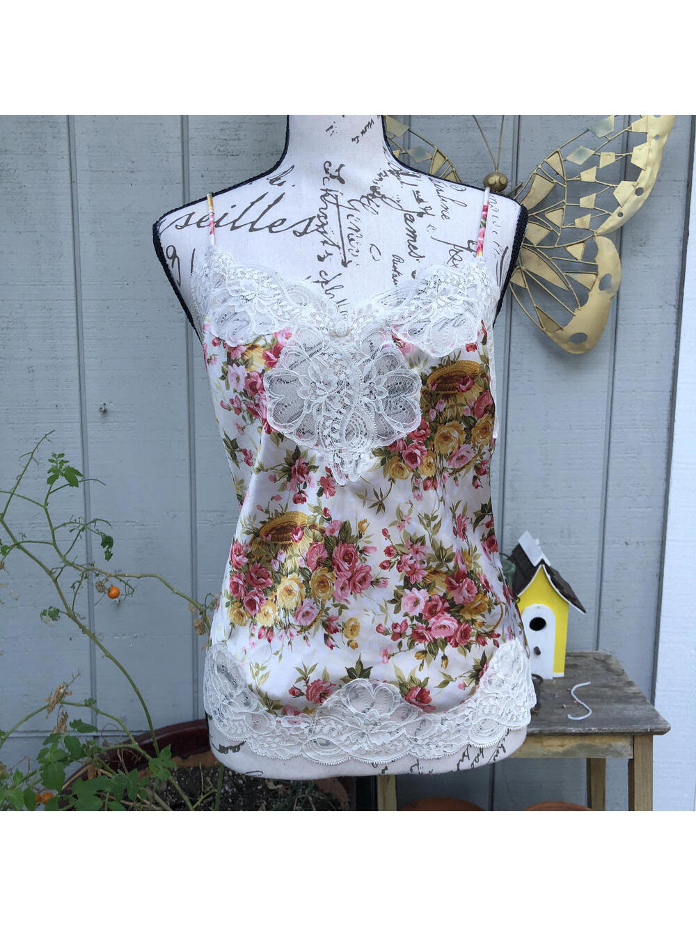VTG 90s Floral Lace Oscar De La Renta Satin Cami Top Lingerie Sz 36/M
